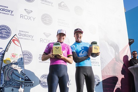 Tyler Wright and Gabriel Medina winners of the Roxy and Quiksilver Pro.